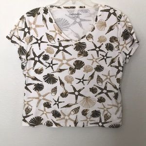 SHELL & STARFISH SHIRT 100% COTTON BY CROFT & BARROW SZ XL EXCELLENT CONDITION!